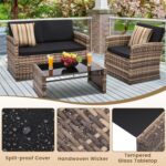KROFEM 4-Piece Patio Furniture Set, Wicker Outdoor Rattan Sectional Sofa with Cushions and Glass Table, All-Weather Outdoor Conversation Set for Garden, Porch, Backyard, Patio, Black - Image 6