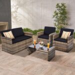 KROFEM 4-Piece Patio Furniture Set, Wicker Outdoor Rattan Sectional Sofa with Cushions and Glass Table, All-Weather Outdoor Conversation Set for Garden, Porch, Backyard, Patio, Black - Image 8