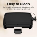 Chefman XL Electric Griddle with Removable Temperature Control, Immersible Flat Top Grill, Burger, Eggs, Pancake Griddle, Nonstick Extra Large Cooking Surface, Slide Out Drip Tray, 10 x 20 Inch - Image 6
