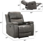 CANMOV Leather Recliner Chair, Classic and Traditional Manual Recliner Chair with Overstuffed Arms and Back, Manual Single Sofa with Concealed Cup Holders,Grey - Image 3