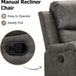 CANMOV Leather Recliner Chair, Classic and Traditional Manual Recliner Chair with Overstuffed Arms and Back, Manual Single Sofa with Concealed Cup Holders,Grey - Image 7