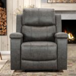 CANMOV Leather Recliner Chair, Classic and Traditional Manual Recliner Chair with Overstuffed Arms and Back, Manual Single Sofa with Concealed Cup Holders,Grey - Image 8