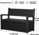 PatioZen 80 Gallon Outdoor Storage Bench Deck Box Waterproof Lockable,Outdoor Storage Furniture for Patio,Garden and Porch,Tools and Cushions（Black） - Image 7