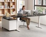 OffiGo 55 Inch L Shaped Electric Standing Desk with Drawers & File Cabinet Sets, Executive Sit Stand Desk, Height Adjustable Computer Desk for Home Office, Writing, Workstation, Black+White - Image 3