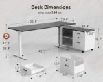 OffiGo 55 Inch L Shaped Electric Standing Desk with Drawers & File Cabinet Sets, Executive Sit Stand Desk, Height Adjustable Computer Desk for Home Office, Writing, Workstation, Black+White - Image 4