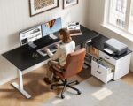 OffiGo 55 Inch L Shaped Electric Standing Desk with Drawers & File Cabinet Sets, Executive Sit Stand Desk, Height Adjustable Computer Desk for Home Office, Writing, Workstation, Black+White - Image 9