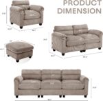 HAOMARKETS Corduroy Sofa Set,Upholstered Loveseat, and 3-Seater Couch with Plush Cushions and Rolled Arms, Modern Living Room Furniture Sets,Brown - Image 3
