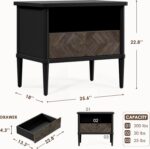 Lenia Solid Wood Nightstand, Mid Century Modern Night Stand End Table Bedroom Living Room, Herringbone Pattern Bedside Table for, Rustic Side Table with Drawer & Open Storage, Mocha Black - Image 3