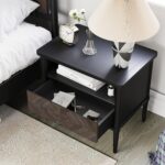 Lenia Solid Wood Nightstand, Mid Century Modern Night Stand End Table Bedroom Living Room, Herringbone Pattern Bedside Table for, Rustic Side Table with Drawer & Open Storage, Mocha Black - Image 7