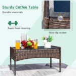 Greesum Patio Furniture 4 Pieces Conversation Sets Outdoor Wicker Rattan Chairs Garden Backyard Balcony Porch Poolside loveseat with Soft Cushion and Glass Table, Brown and Beige - Image 5