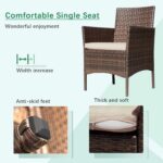 Greesum Patio Furniture 4 Pieces Conversation Sets Outdoor Wicker Rattan Chairs Garden Backyard Balcony Porch Poolside loveseat with Soft Cushion and Glass Table, Brown and Beige - Image 6