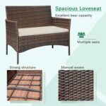 Greesum Patio Furniture 4 Pieces Conversation Sets Outdoor Wicker Rattan Chairs Garden Backyard Balcony Porch Poolside loveseat with Soft Cushion and Glass Table, Brown and Beige - Image 7