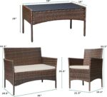 Greesum Patio Furniture 4 Pieces Conversation Sets Outdoor Wicker Rattan Chairs Garden Backyard Balcony Porch Poolside loveseat with Soft Cushion and Glass Table, Brown and Beige - Image 8
