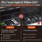 Sophia & William 6-Burner Propane Gas BBQ Grill with Side Burner & Porcelain-Enameled Cast Iron Grates, Stainless Steel Barbecue Grills Outdoor Cooking for Outside, 665 SQ.IN. Cooking Area, 65,800BTU - Image 4