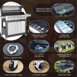 Sophia & William 6-Burner Propane Gas BBQ Grill with Side Burner & Porcelain-Enameled Cast Iron Grates, Stainless Steel Barbecue Grills Outdoor Cooking for Outside, 665 SQ.IN. Cooking Area, 65,800BTU - Image 6
