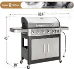 Sophia & William 6-Burner Propane Gas BBQ Grill with Side Burner & Porcelain-Enameled Cast Iron Grates, Stainless Steel Barbecue Grills Outdoor Cooking for Outside, 665 SQ.IN. Cooking Area, 65,800BTU - Image 7