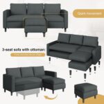JAMFLY Couches for Living Room, 3-Seat Reversible Sectional Sofa with Convertible Ottoman, Modern Ribbed Fabric L-Shaped Couch for Small Apartment, Studio & Office, Easy Assembly, Grey - Image 6