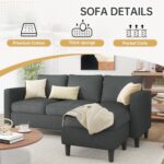 JAMFLY Couches for Living Room, 3-Seat Reversible Sectional Sofa with Convertible Ottoman, Modern Ribbed Fabric L-Shaped Couch for Small Apartment, Studio & Office, Easy Assembly, Grey - Image 7