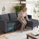 JAMFLY Couches for Living Room, 3-Seat Reversible Sectional Sofa with Convertible Ottoman, Modern Ribbed Fabric L-Shaped Couch for Small Apartment, Studio & Office, Easy Assembly, Grey - Image 8