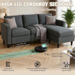 JAMFLY Couches for Living Room, 3-Seat Reversible Sectional Sofa with Convertible Ottoman, Modern Ribbed Fabric L-Shaped Couch for Small Apartment, Studio & Office, Easy Assembly, Grey - Image 9