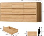 TEENFON 9 Drawer Dresser for Bedroom, 63" Wide Dressers & Chest of Drawers with Curved Profile Design, Wood Closet Storage Dressers Organizer for Bedroom, Living Room, Natural - Image 3