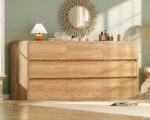 TEENFON 9 Drawer Dresser for Bedroom, 63" Wide Dressers & Chest of Drawers with Curved Profile Design, Wood Closet Storage Dressers Organizer for Bedroom, Living Room, Natural - Image 4