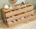 TEENFON 9 Drawer Dresser for Bedroom, 63" Wide Dressers & Chest of Drawers with Curved Profile Design, Wood Closet Storage Dressers Organizer for Bedroom, Living Room, Natural - Image 5