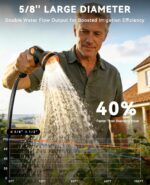 SUNPOW Retractable Garden Hose Reel - 5/8in x 65ft Heavy Duty Wall Mounted Hose Reel with 3/4in Brass Fitting & 10 Function Nozzle - Any Length Lock, Auto Rewind System, 180°Swivel Bracket - Gray - Image 4