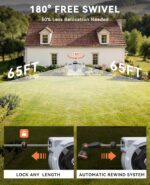 SUNPOW Retractable Garden Hose Reel - 5/8in x 65ft Heavy Duty Wall Mounted Hose Reel with 3/4in Brass Fitting & 10 Function Nozzle - Any Length Lock, Auto Rewind System, 180°Swivel Bracket - Gray - Image 5