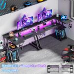 Korfile 40 Inch Gaming Desk with Power Outlet & LED Lights, L Shaped Computer Gaming Table with 3 Tiers Storage Shelves, Corner Gamer Desk with Monitor Stand for Small Space, Carbon Fiber Black - Image 4