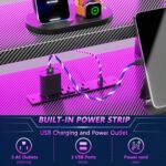 Korfile 40 Inch Gaming Desk with Power Outlet & LED Lights, L Shaped Computer Gaming Table with 3 Tiers Storage Shelves, Corner Gamer Desk with Monitor Stand for Small Space, Carbon Fiber Black - Image 6