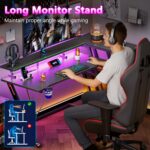 Korfile 40 Inch Gaming Desk with Power Outlet & LED Lights, L Shaped Computer Gaming Table with 3 Tiers Storage Shelves, Corner Gamer Desk with Monitor Stand for Small Space, Carbon Fiber Black - Image 8