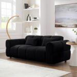 80" Modern Sofa Couch, Comfy Deep Seat Lambswool Cloud Sofa, Upholstered 3-Seater Boucle Couch, Oversized Loveseat for Living Room, Bedroom, Office, Apartment(Black) - Image 4