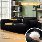 80" Modern Sofa Couch, Comfy Deep Seat Lambswool Cloud Sofa, Upholstered 3-Seater Boucle Couch, Oversized Loveseat for Living Room, Bedroom, Office, Apartment(Black) - Image 6