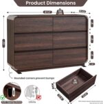 Standifurno Walnut 6 Drawer Dresser, Curved Chest of Drawers for Bedroom, 47 Inch Wide Dresser with Deep Drawers for Clothes, Modern Drawer Closet for Bedroom, Living Rooms, Offices, Entryways - Image 3