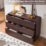 Standifurno Walnut 6 Drawer Dresser, Curved Chest of Drawers for Bedroom, 47 Inch Wide Dresser with Deep Drawers for Clothes, Modern Drawer Closet for Bedroom, Living Rooms, Offices, Entryways - Image 5