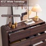 Standifurno Walnut 6 Drawer Dresser, Curved Chest of Drawers for Bedroom, 47 Inch Wide Dresser with Deep Drawers for Clothes, Modern Drawer Closet for Bedroom, Living Rooms, Offices, Entryways - Image 6