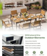 Outdoor Dining Set, Patio Table and Chairs Set with Umbrella Hole, 7 Pieces HDPS + Aluminum Patio Dining Furniture Set for Backyard, Garden (Gray & Teak) - Image 5