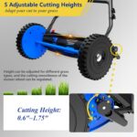 14-Inch Reel Lawn Mower with Tool-Free Blade Adjustment, 5-Blade Manual Push Lawn Mower, 5-Position Height Adjustable Hand Push Reel Mower for Small Yards - Image 4