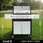 49000 BTU Output Propane Gas Grill with Side Burner and 4 Main Burners - Double-layer Stainless Steel Lid, Cast Iron Grids and Plate, Easy-Clean Grease Management for Perfect BBQs - Image 3