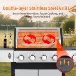 49000 BTU Output Propane Gas Grill with Side Burner and 4 Main Burners - Double-layer Stainless Steel Lid, Cast Iron Grids and Plate, Easy-Clean Grease Management for Perfect BBQs - Image 5