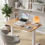 HUANUO 32" Small Electric Standing Desk Adjustable Height, 4 Memory Height Settings, Sit Stand Up Desk for Home Office & Computer Workstation, LightWalnut - Image 3
