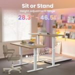 HUANUO 32" Small Electric Standing Desk Adjustable Height, 4 Memory Height Settings, Sit Stand Up Desk for Home Office & Computer Workstation, LightWalnut - Image 5