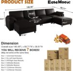 EASE MOOSE Faux Leather Modular Sectional Sofa, Waterproof & Scratch-Resistant Oversized Sofa with Deep Seat, Comfy U-Shaped Sofa with Storage Ottoman, Sectional Couches for Living Room, Black - Image 3