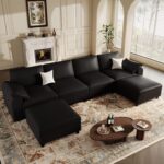 EASE MOOSE Faux Leather Modular Sectional Sofa, Waterproof & Scratch-Resistant Oversized Sofa with Deep Seat, Comfy U-Shaped Sofa with Storage Ottoman, Sectional Couches for Living Room, Black - Image 4