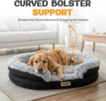 Fluffy Orthopedic Dog Bed for Large & Extra Large Dogs, Calming Plush Sofa Bed with Curved Bolster Support and Egg-Crate Foam Base, 43" Cozy Oval Pet Donut Bed with Washable Cover, Gray - Image 6