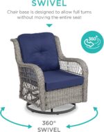 Best Choice Products 3-Piece Outdoor Wicker Patio Bistro Set w/ 2 360-Degree Swivel Rocking Chairs and Tempered Glass Top Side Table - Navy - Image 3