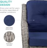 Best Choice Products 3-Piece Outdoor Wicker Patio Bistro Set w/ 2 360-Degree Swivel Rocking Chairs and Tempered Glass Top Side Table - Navy - Image 6