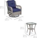 Best Choice Products 3-Piece Outdoor Wicker Patio Bistro Set w/ 2 360-Degree Swivel Rocking Chairs and Tempered Glass Top Side Table - Navy - Image 8