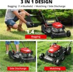 AMERISUN 21-Inch 3IN1 Gas Push Lawn Mower, 144cc 4-Cycle OHV Engine, Mulch/Bag/Side Discharge, 6-Position Height Adjustment, Steel Deck Walk-Behind Mower for Small to Medium Yards - Image 4
